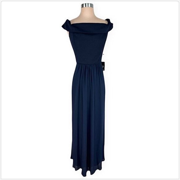 Adrianna Papell Off-Shoulder Navy Maxi Dress - Picture 3 of 6